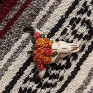 Bull Cow Skull Rose Crown Necklace Pendant